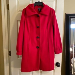 Beautiful Red Pea coat with Black Buttons